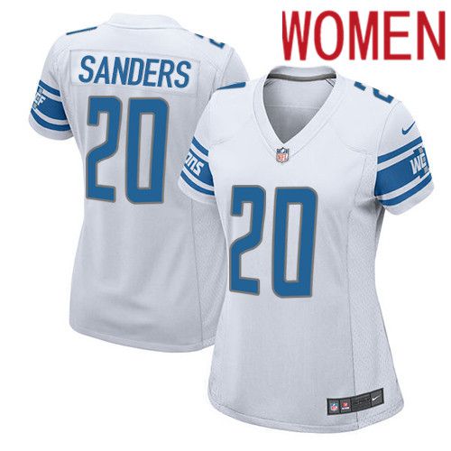 Women Detroit Lions #20 Barry Sanders Nike White Game Player NFL Jersey->women nfl jersey->Women Jersey